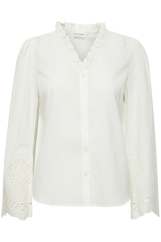 Pulz Embroidered White Aliane Shirt