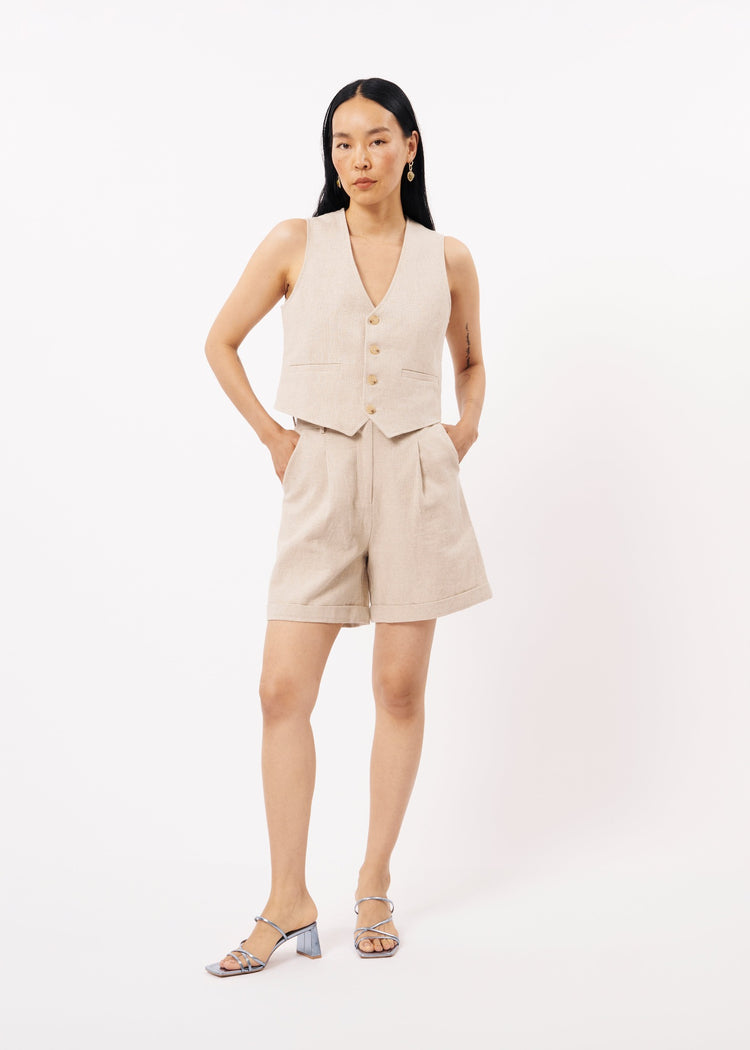 FRNCH Beige Linen Blend Coraline Short