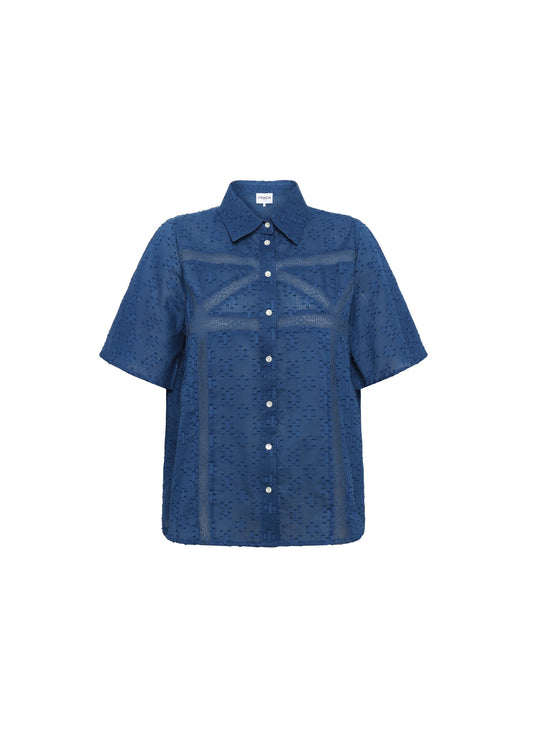 FRNCH Navy Button Up Short Sleeve Louve Shirt