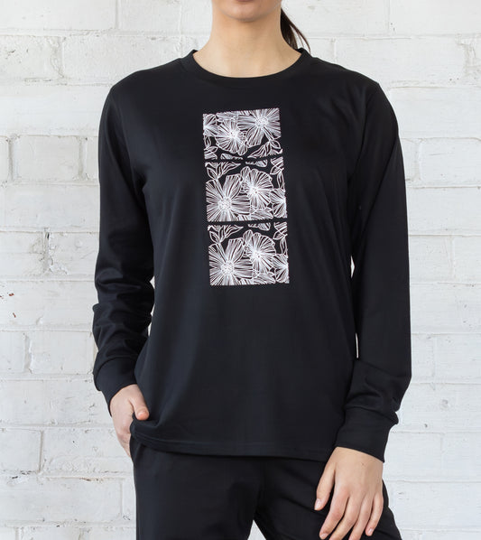 Dressed Garden Of Eden L/S T-Shirt| Black with White Print