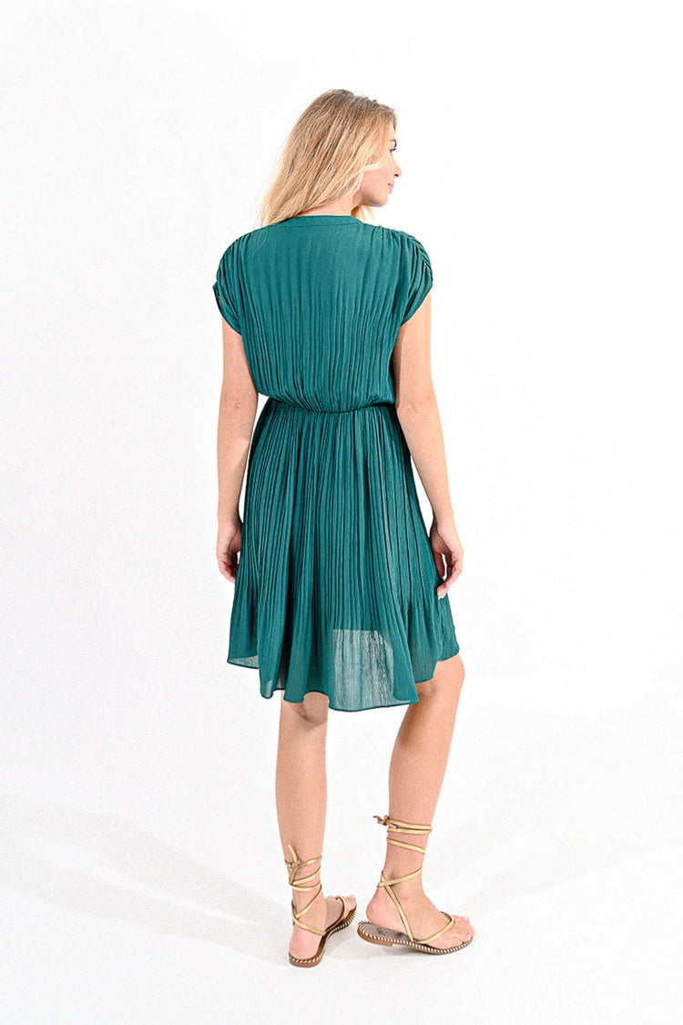 Molly Bracken Green Pleated Mini Dress