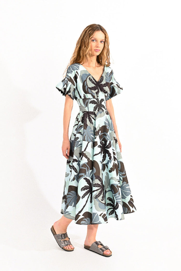 Lili Sidonio Khaki Print Midi Dress