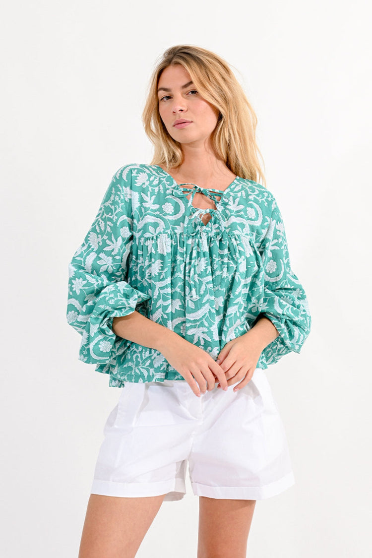 Molly Bracken Turquoise Balloon Sleeved Blouse