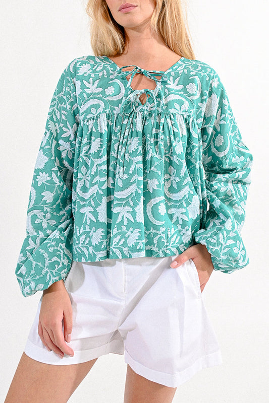 Molly Bracken Turquoise Balloon Sleeved Blouse