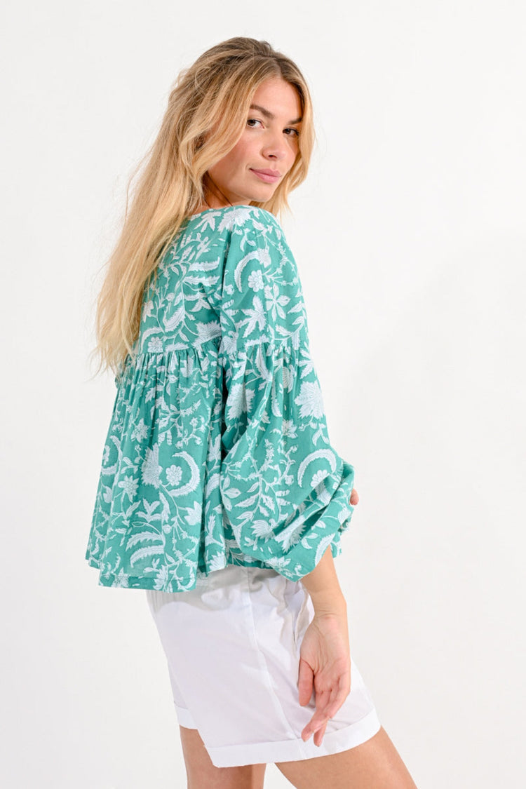 Molly Bracken Turquoise Balloon Sleeved Blouse