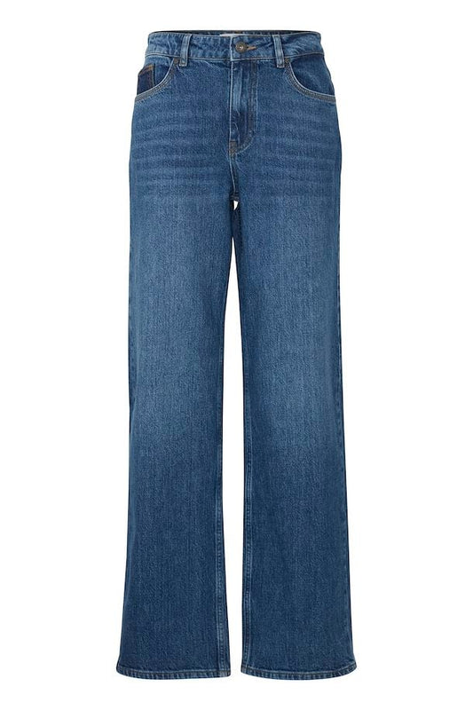 Pulz Vega Jeans Ultra Highwaist Wide Leg - Medium Blue Denim